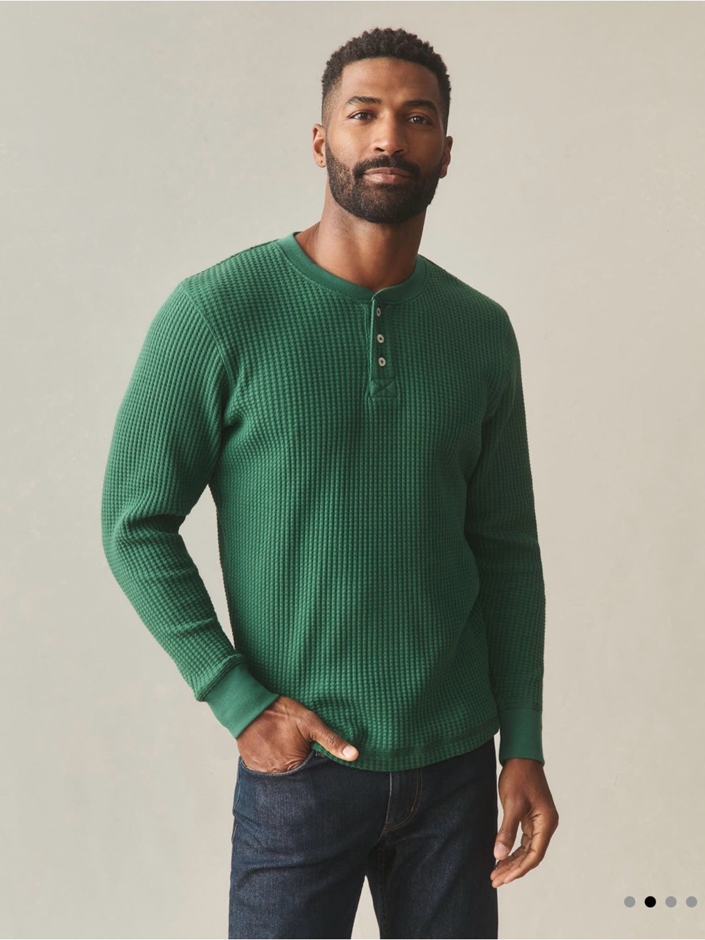 American Giant Men's Waffle Long Sleeve Henley Shirt Hunter Green Thermal sz XL